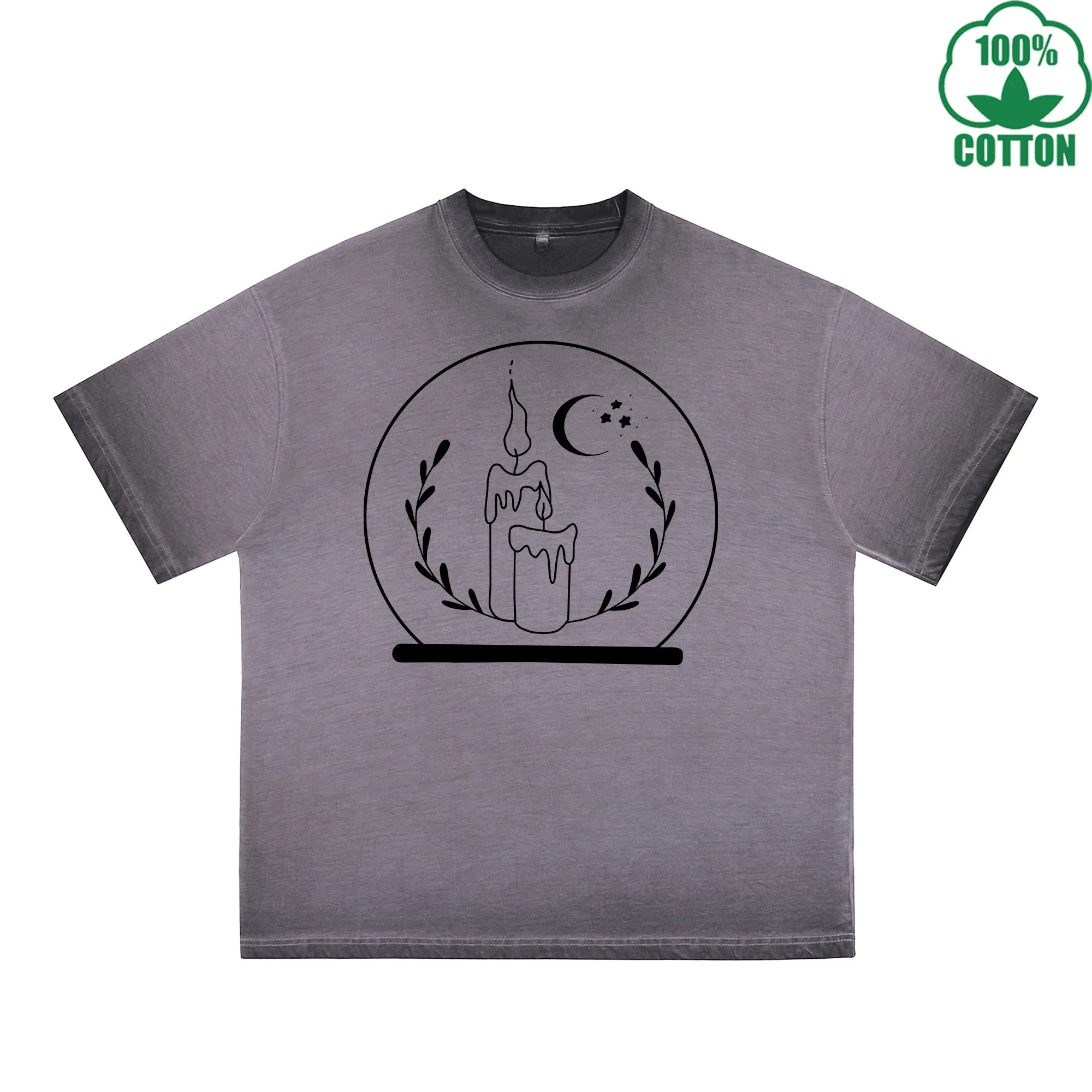BOGGO  Crystal Ball Printed Dirty WashT-Shirt 230G Multicolor Loose Trendy Fashionable 100%Cotton Short Sleeve Top