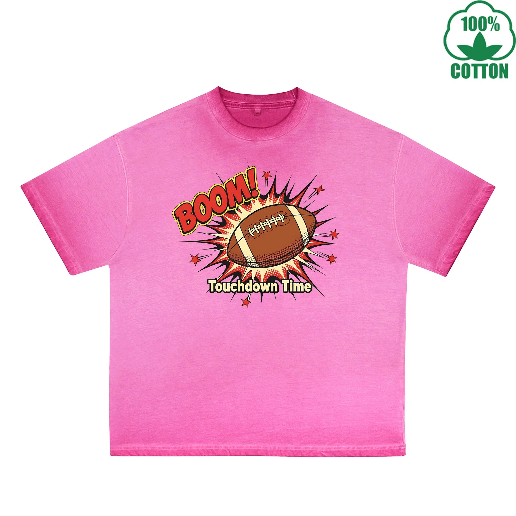 BOGGO  Touchdown Time Printed Dirty Wash T-Shirt 230G Multicolor Loose Trendy Fashionable 100%Cotton Short Sleeve Top
