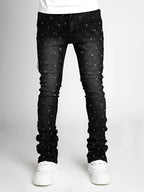 BOGGOMen's denim fashion personality straight leg men's pants European and American fashion Instagram hot item elastic pearl denim la