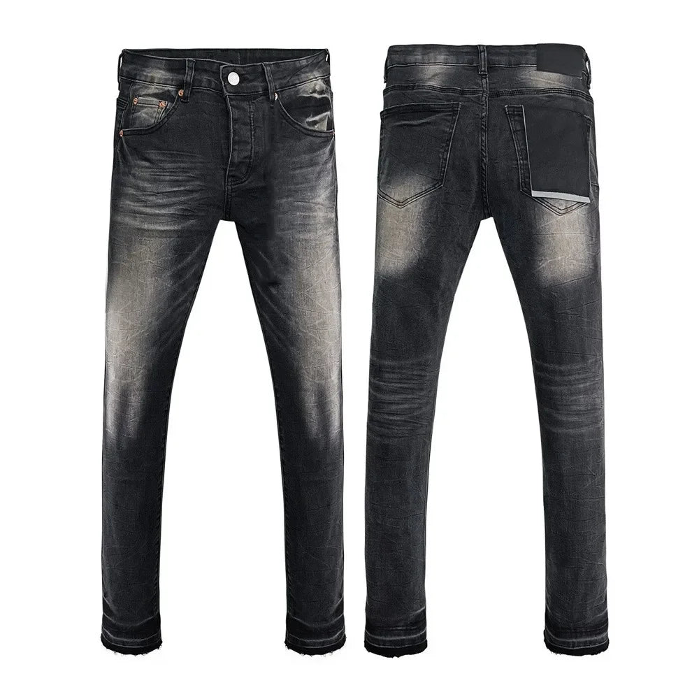 BOGGO Men Jeans Fashion Americans High street Retro wash black Splashing ink graffiti print Low Rise Elastic Skinny Jeans Brand pants