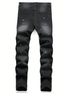 BOGGO Men y2k Stretchy Skinny Denim Jeans For Men Casual pants Ripped Patchwork Hole Slim Fit Denim Hip Hop Black Straight Trousers