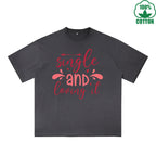 BOGGO  Sing Le Printed Dirty Wash T-Shirt 230G Multicolor Loose Trendy Fashionable 100%Cotton Short Sleeve Top
