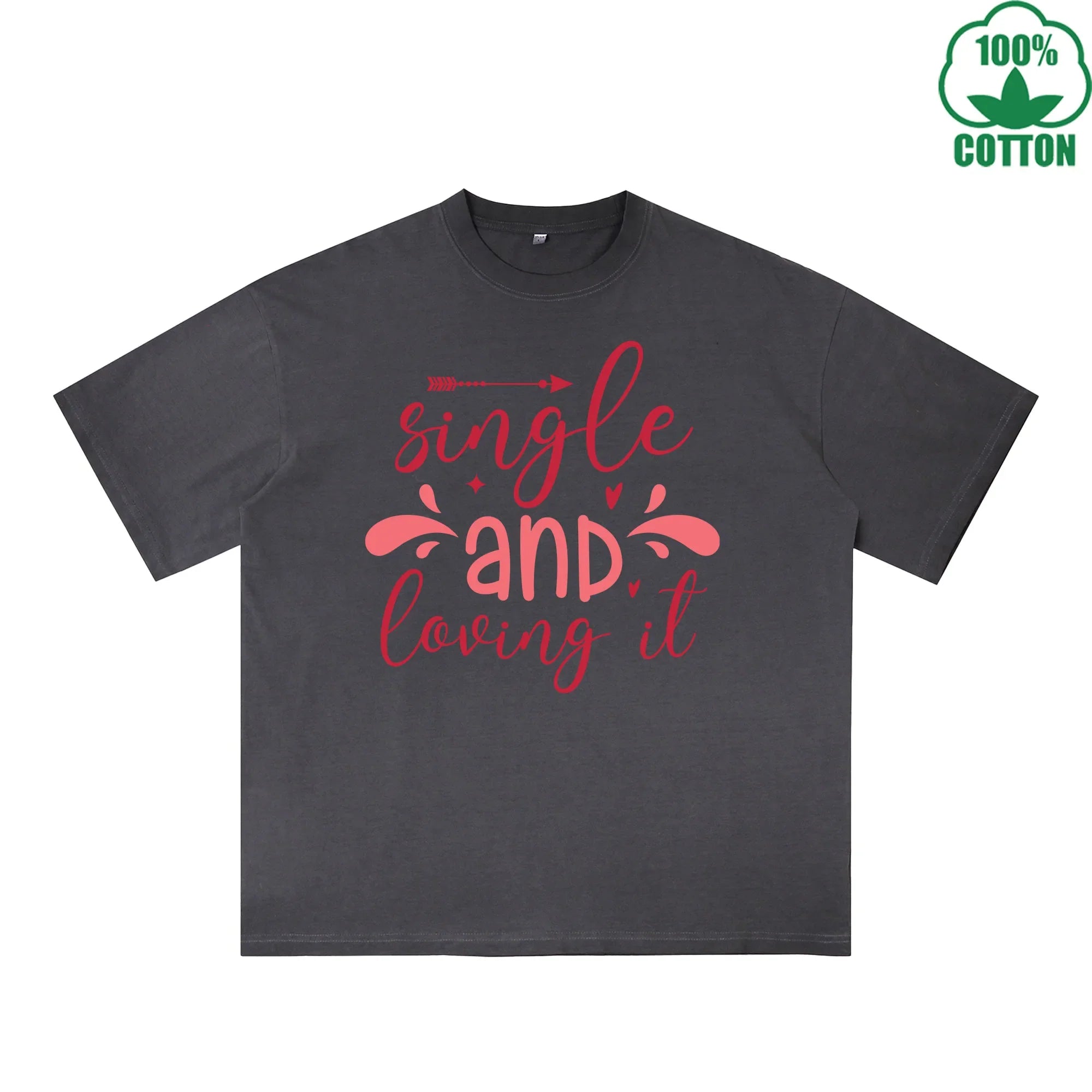 BOGGO  Sing Le Printed Dirty Wash T-Shirt 230G Multicolor Loose Trendy Fashionable 100%Cotton Short Sleeve Top