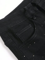 Men's Trendy Rhinestone - Embellished Black Stretch Skinny Jeans, Four - Season Style
