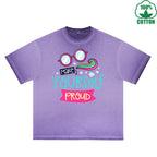 BOGGO  Make Yourself Proud Printed Dirty WashT-Shirt 230G Multicolor Loose Trendy Fashionable 100%Cotton Short Sleeve Top
