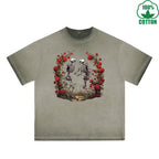 BOGGO  Love Printed Dirty Wash T-Shirt 230G Multicolor Loose Trendy Fashionable 100%Cotton Short Sleeve Top