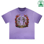 BOGGO  Love Printed Dirty Wash T-Shirt 230G Multicolor Loose Trendy Fashionable 100%Cotton Short Sleeve Top
