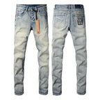 New KSUBI Jeans Men Paint Hole Trendy American High Street  Trend Low Rise Stretch Skinny Pleated Ripped Jeans