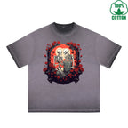 BOGGO  Long Lasting Love Printed Dirty Wash T-Shirt 230G Multicolor Loose Trendy Fashionable 100%Cotton Short Sleeve Top