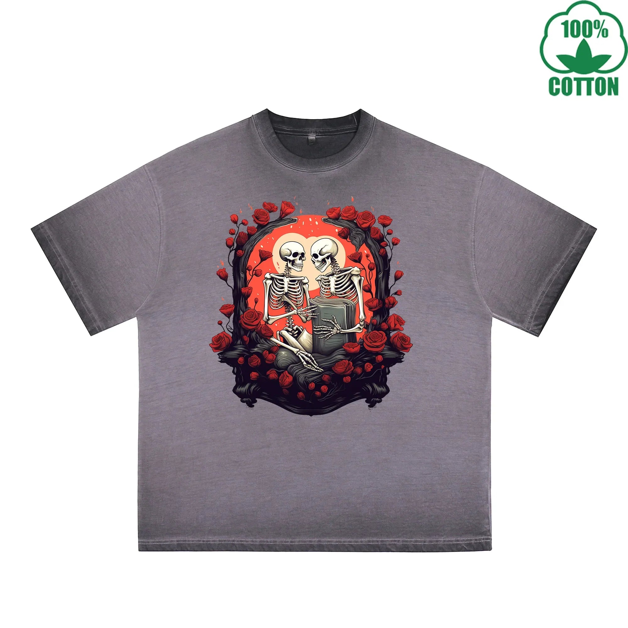 BOGGO  Long Lasting Love Printed Dirty Wash T-Shirt 230G Multicolor Loose Trendy Fashionable 100%Cotton Short Sleeve Top