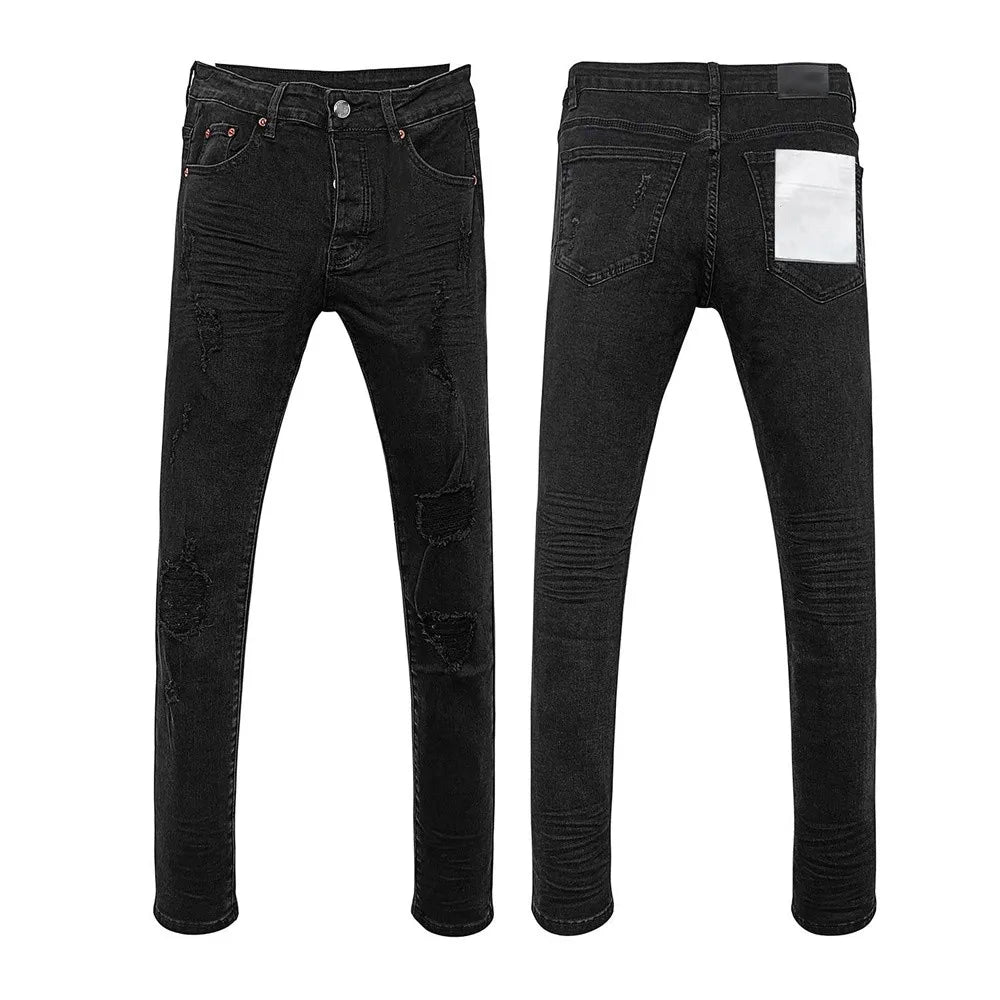BOGGO Men Jeans Fashion Americans High street Retro wash black Splashing ink graffiti print Low Rise Elastic Skinny Jeans Brand pants