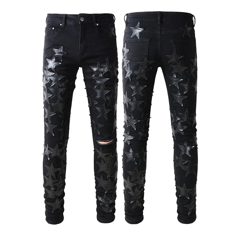 BOGGO Men Jean Denim Pencil Pants Stretch Jeans Ankle Length Trousers Washed High Street Mid Waist Pockets Slim Print Spring 2026