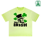 BOGGO  Irish 100% Printed Dirty Wash T-Shirt 230G Multicolor Loose Trendy Fashionable 100%Cotton Short Sleeve Top