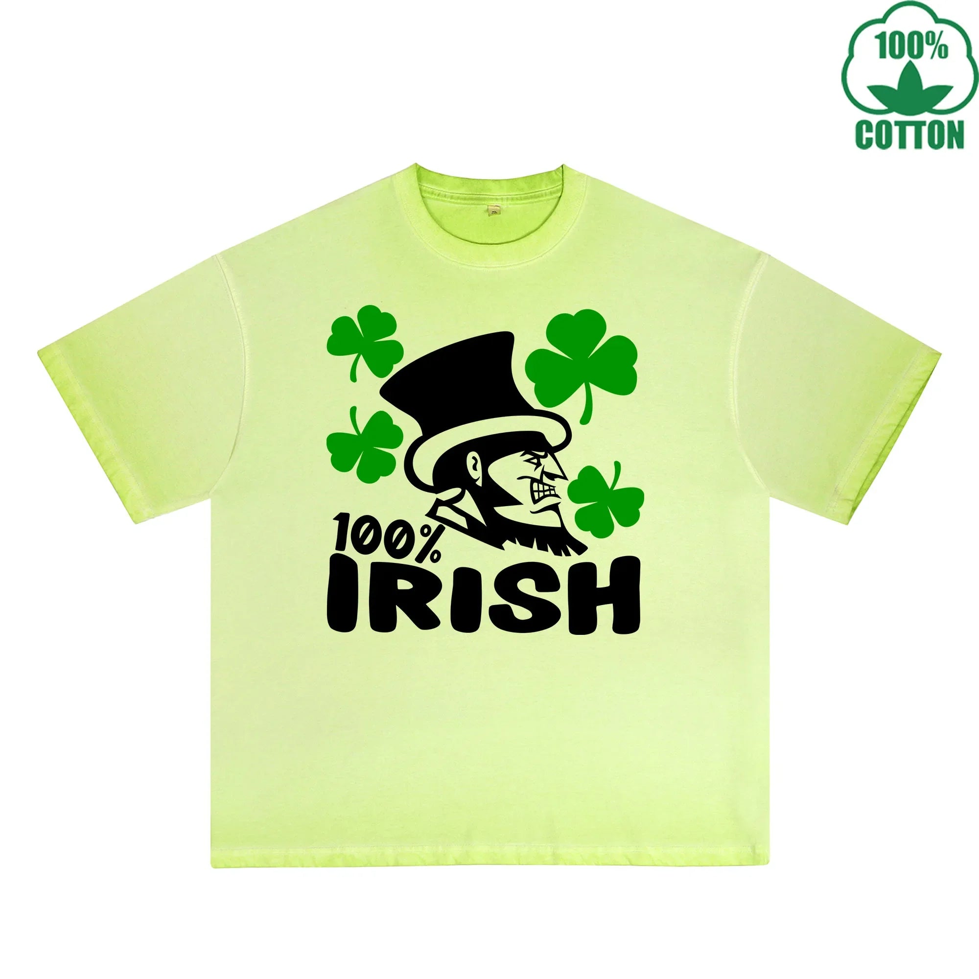 BOGGO  Irish 100% Printed Dirty Wash T-Shirt 230G Multicolor Loose Trendy Fashionable 100%Cotton Short Sleeve Top