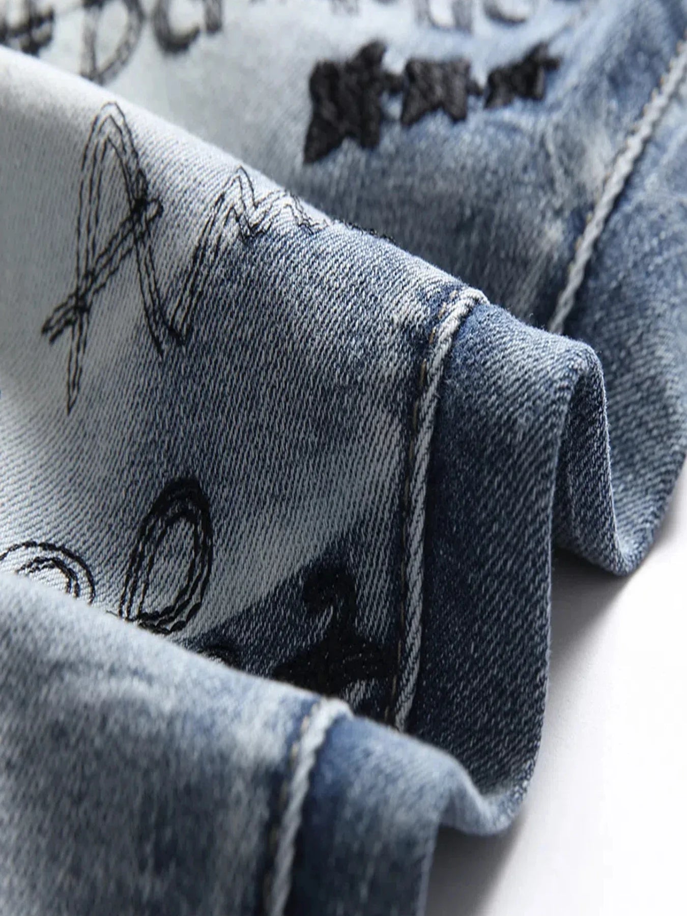 Hipster Guy Hip Hop Street Style Embroidery Stretch Slim Straight Leg Jeans Guy