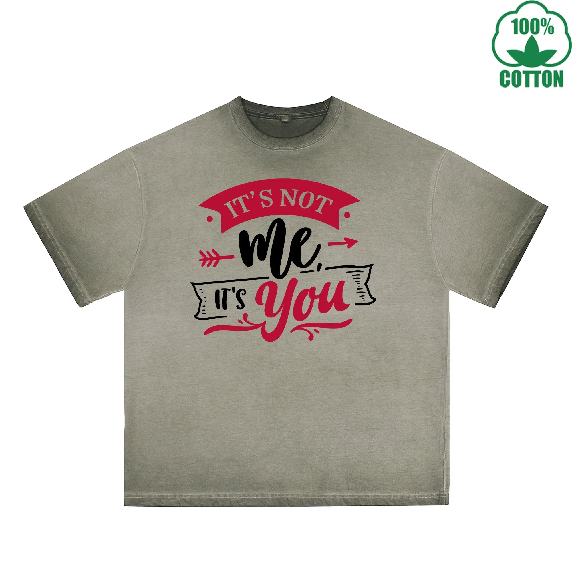 BOGGO  It not me It You Printed Dirty Wash T-Shirt 230G Multicolor Loose Trendy Fashionable 100%Cotton Short Sleeve Top