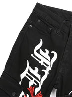 New European and American black washed embroidery jeans