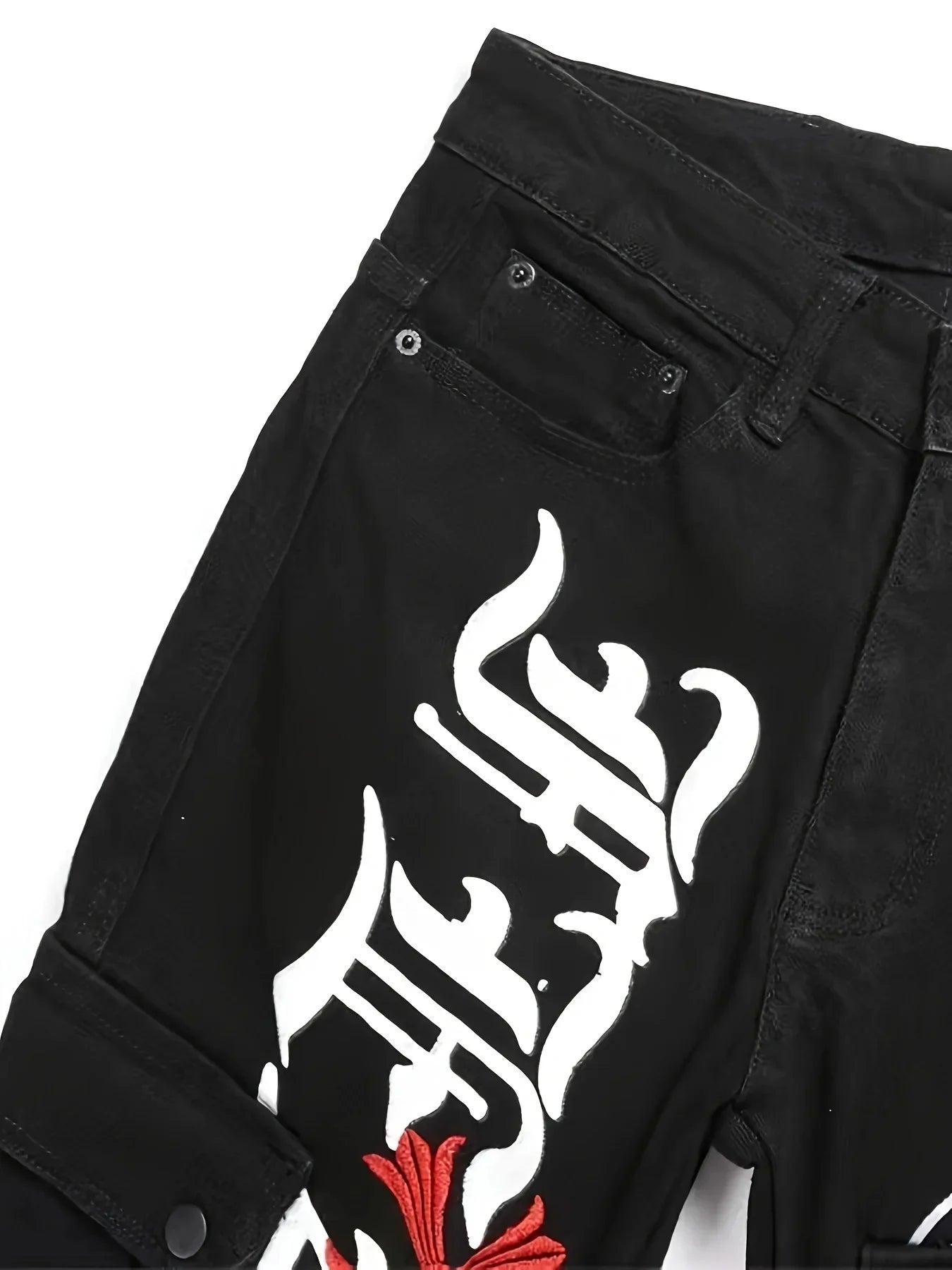 New European and American black washed embroidery jeans