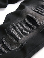 Men¡¯s trendy streetwear: black ripped straight-leg jeans ¨C an excellent gift for husbands or boyfriends.