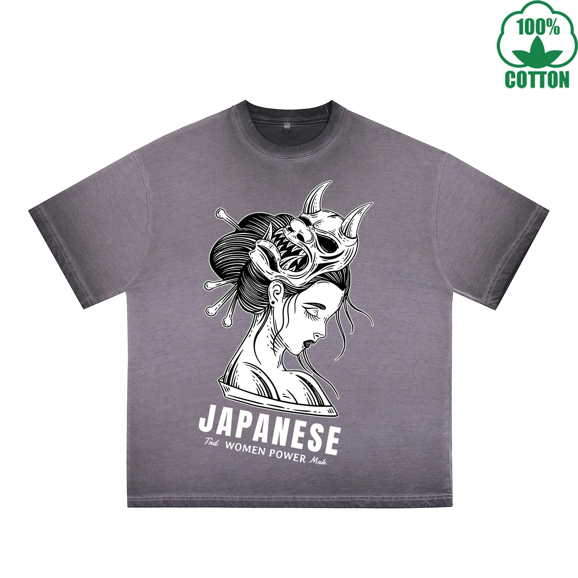 BOGGO  Japanese Printed Dirty WashT-Shirt 230G Multicolor Loose Trendy Fashionable 100%Cotton Short Sleeve Top