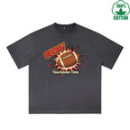 BOGGO  Touchdown Time Printed Dirty Wash T-Shirt 230G Multicolor Loose Trendy Fashionable 100%Cotton Short Sleeve Top