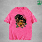 BOGGO  Black PantherInterest Printed Washed T-Shirt 230G Multicolor Loose Trendy Fashionable 100%Cotton Short Sleeve Top
