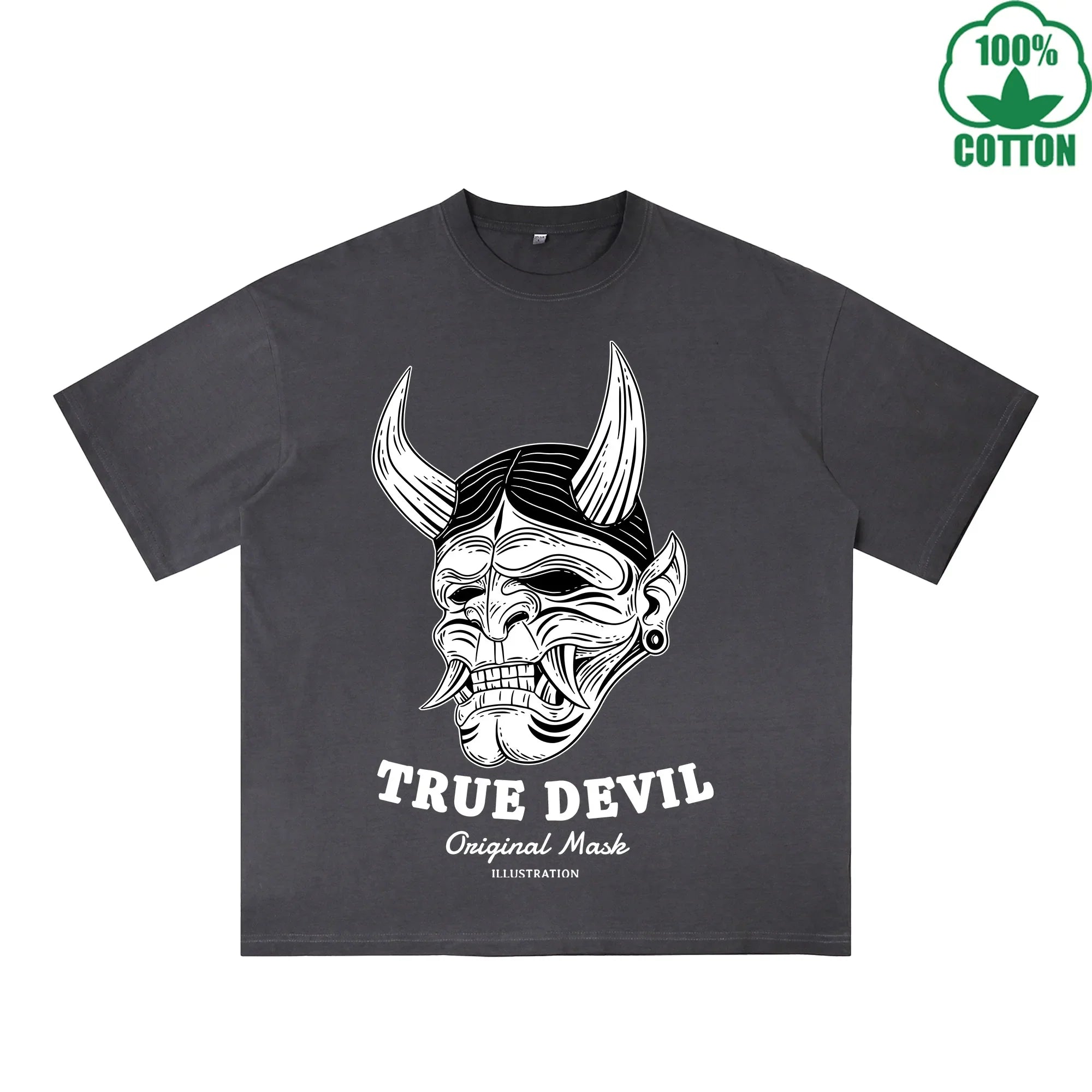BOGGO  True Devil Printed Dirty WashT-Shirt 230G Multicolor Loose Trendy Fashionable 100%Cotton Short Sleeve Top