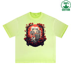 BOGGO  Long Lasting Love Printed Dirty Wash T-Shirt 230G Multicolor Loose Trendy Fashionable 100%Cotton Short Sleeve Top