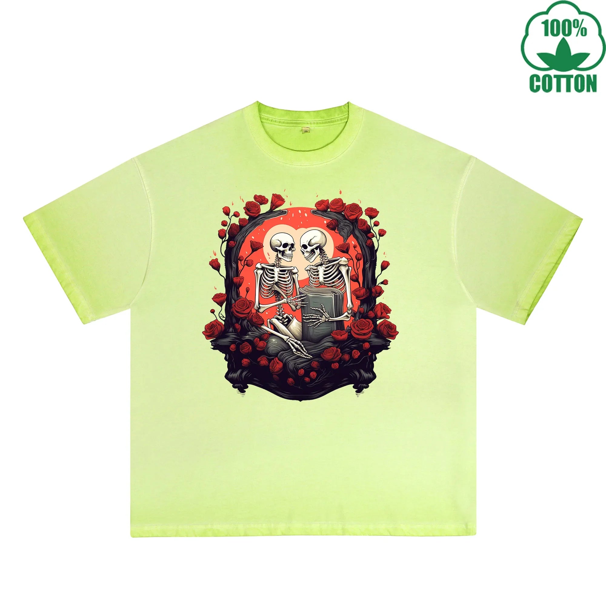 BOGGO  Long Lasting Love Printed Dirty Wash T-Shirt 230G Multicolor Loose Trendy Fashionable 100%Cotton Short Sleeve Top