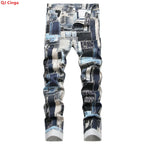 BOGGO Best-selling Men's Stretch Jeans, Blue Checkered Denim Pants, Casual Trousers in Asian Sizes.