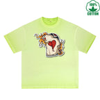 BOGGO  Burning Poker Printed Dirty WashT-Shirt 230G Multicolor Loose Trendy Short Sleeves Fashionable 100%Cotton Top