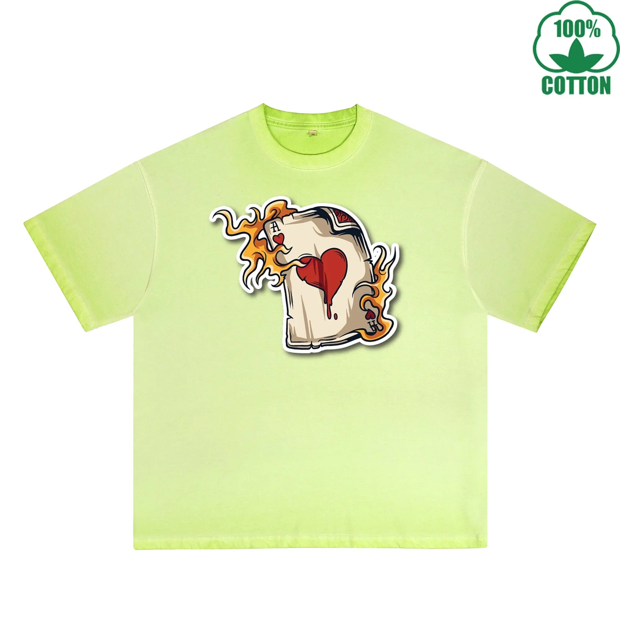 BOGGO  Burning Poker Printed Dirty WashT-Shirt 230G Multicolor Loose Trendy Short Sleeves Fashionable 100%Cotton Top