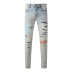BOGGO Streetwear Men Jeans Fashion Trend American High Street Retro wash Low Rise Elastic Skinny Pleated Ripped Denim Pants