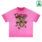 BOGGO  God of Love Printed Dirty WashT-Shirt 230G Multicolor Loose Trendy Short Sleeves Fashionable 100%Cotton Top