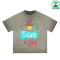 BOGGO  Thank You Printed Dirty WashT-Shirt 230G Multicolor Loose Trendy Fashionable 100%Cotton Short Sleeve Top