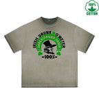 BOGGO  Irish Drunk Meter Printed Dirty Wash T-Shirt 230G Multicolor Loose Trendy Fashionable 100%Cotton Short Sleeve Top