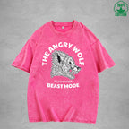 BOGGO  The Angry WolfInterest Printed Washed T-Shirt 230G Multicolor Loose Trendy Fashionable 100%Cotton Short Sleeve Top