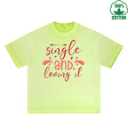 BOGGO  Sing Le Printed Dirty Wash T-Shirt 230G Multicolor Loose Trendy Fashionable 100%Cotton Short Sleeve Top