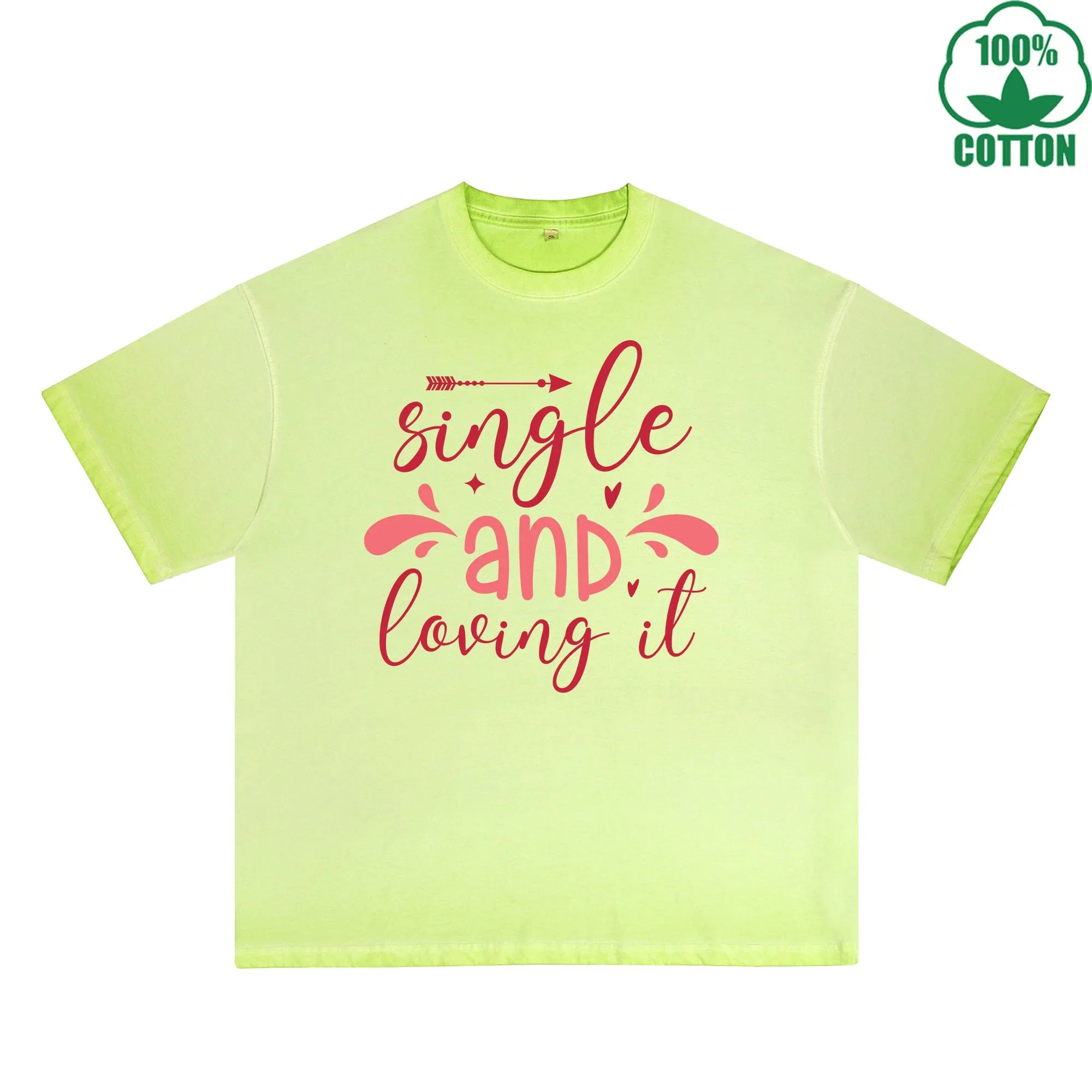 BOGGO  Sing Le Printed Dirty Wash T-Shirt 230G Multicolor Loose Trendy Fashionable 100%Cotton Short Sleeve Top