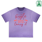 BOGGO  Sing Le Printed Dirty Wash T-Shirt 230G Multicolor Loose Trendy Fashionable 100%Cotton Short Sleeve Top