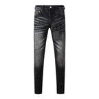 BOGGO High Street Men's Jeans American Distressed Dark Black Coated Blank Stretch Skinny Button Fly Ripped Pants Trousers