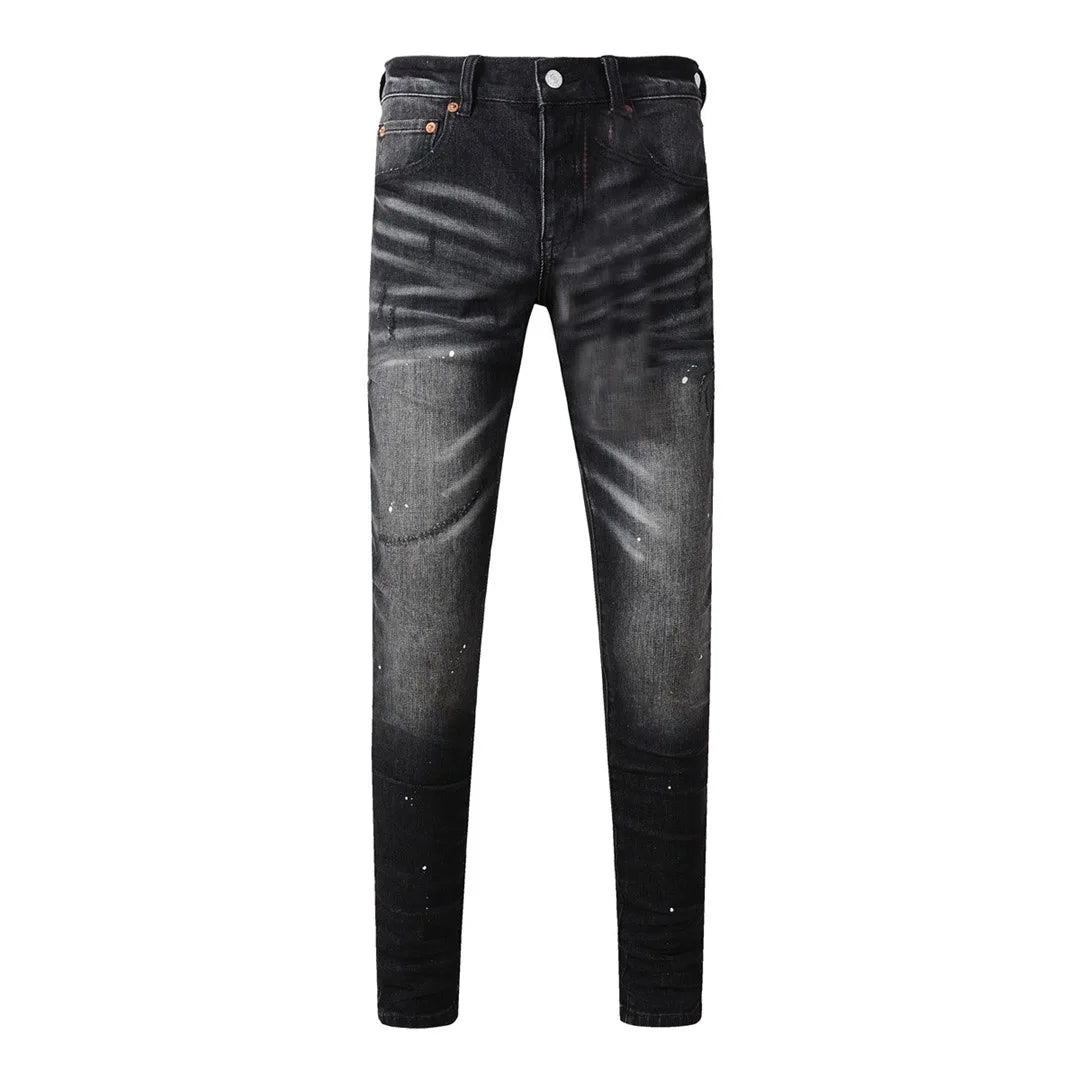 BOGGO High Street Men's Jeans American Distressed Dark Black Coated Blank Stretch Skinny Button Fly Ripped Pants Trousers
