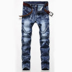 BOGGO Men's Blue Stretch Jeans, Washed and Bleached Straight-leg Denim Pants, Asian Sizes 28¨C42. New 2026