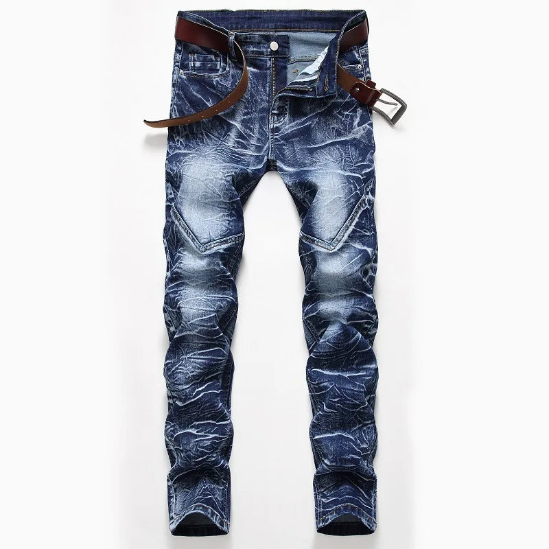BOGGO Men's Blue Stretch Jeans, Washed and Bleached Straight-leg Denim Pants, Asian Sizes 28¨C42. New 2026
