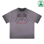 BOGGO  My Best Friend Printed Dirty Wash T-Shirt 230G Multicolor Loose Trendy Fashionable 100%Cotton Short Sleeve Top