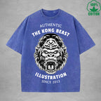BOGGO  Angry GorillaInterest Printed Washed T-Shirt 230G Multicolor Loose Trendy Fashionable 100%Cotton Short Sleeve Top