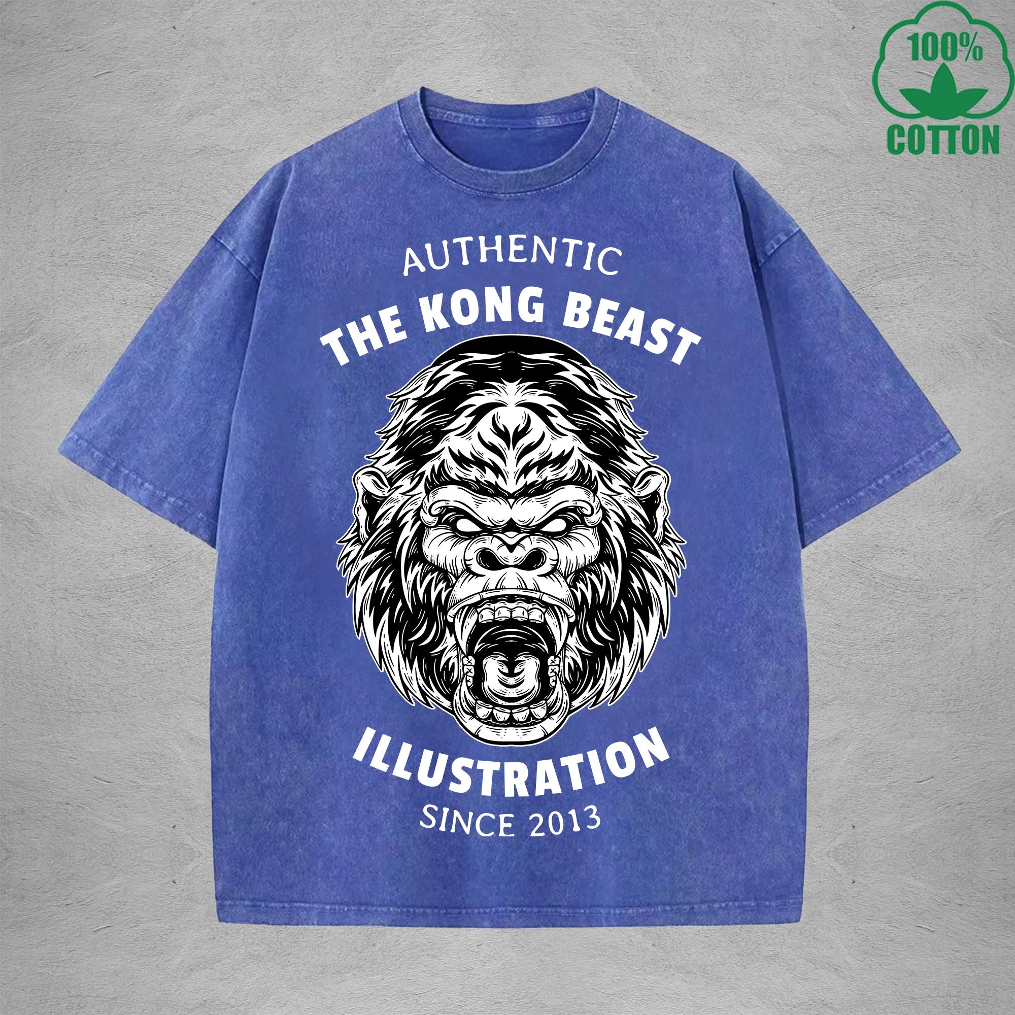 BOGGO  Angry GorillaInterest Printed Washed T-Shirt 230G Multicolor Loose Trendy Fashionable 100%Cotton Short Sleeve Top