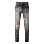 BOGGO High Street Men's Jeans American Distressed Dark Black Coated Blank Stretch Skinny Button Fly Ripped Pants Trousers