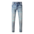 BOGGO Streetwear Men Jeans Fashion Trend American High Street Retro wash Low Rise Elastic Skinny Pleated Ripped Denim Pants