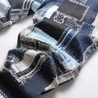 BOGGO Best-selling Men's Stretch Jeans, Blue Checkered Denim Pants, Casual Trousers in Asian Sizes.